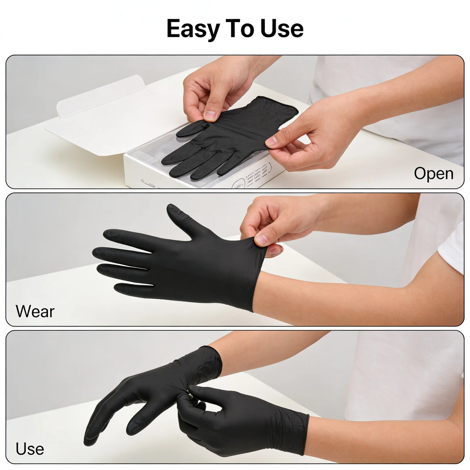 100pcs Disposable Black Nitrile Gloves Powder-Free Latex-Free Tear Resistant for Food Handling Kitchen Cooking Cleaning