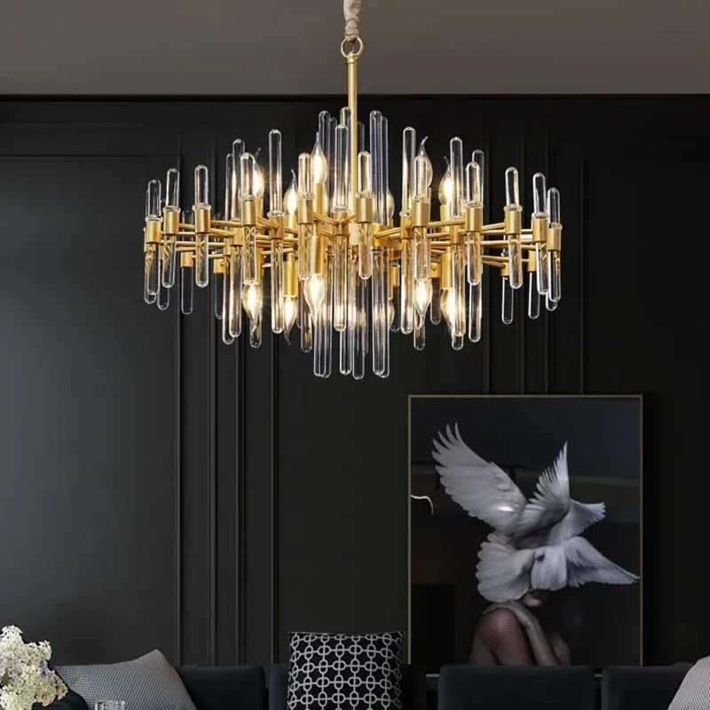 Modern restaurant luxurious smart crystal chandelier Gold round Living room interior decoration salon restaurant chandelier