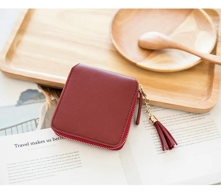 Women's Fringe Square Zipper Purse, Short Money Clip, All Simple Card Bag, Multi-functional Fashion Purse, New, 2024