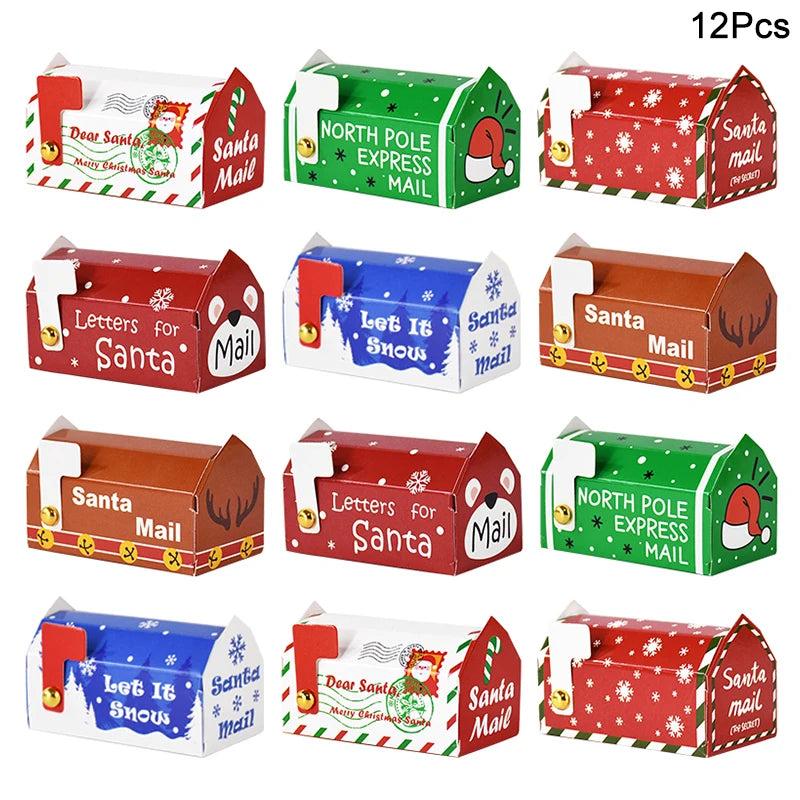 6/24pcs Christmas Mailbox Shape Candy Gift Box Kids Xmas Cookie Snack Packing Box Bag 2024 Navidad Noel Home Decor 2025 New Year