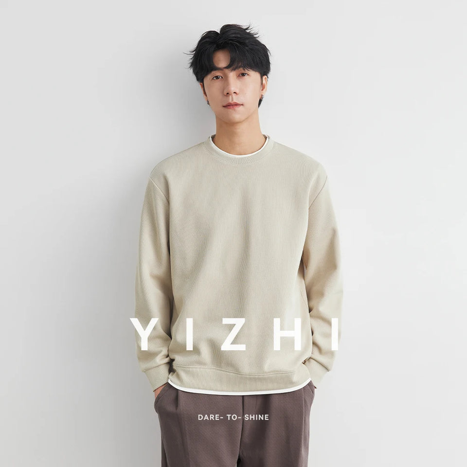 Men's Long Sleeve Casual Hoodie Loose Fit Round Neck White Top For Spring Autumn Versatile Sweatshirt Trendy Brand Men's Wear