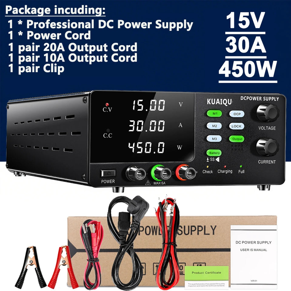 15V 30V 60V DC Power Supply Variable High Power Bench Power Supply for Fast Recharge, Equivalent to adding a BMS to your battery