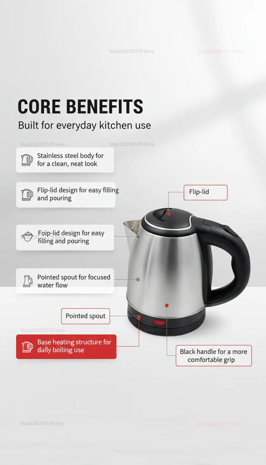 Electric Kettle 304 Stainless Steel Durable Portable Water Boiler Pot Fast Boil for Home During  Electric Water Kettle for Home