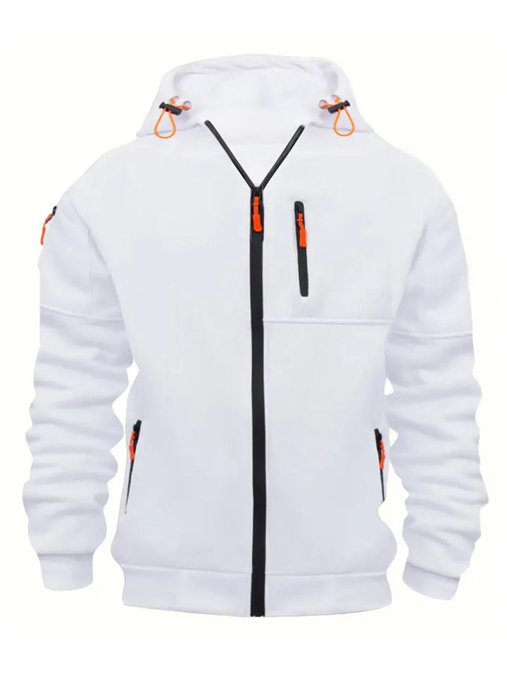 Multiple pockets and Zippers Men's Fashion Hoodie Sweatshirt Autumn Winter Cardigan Casual Clothing