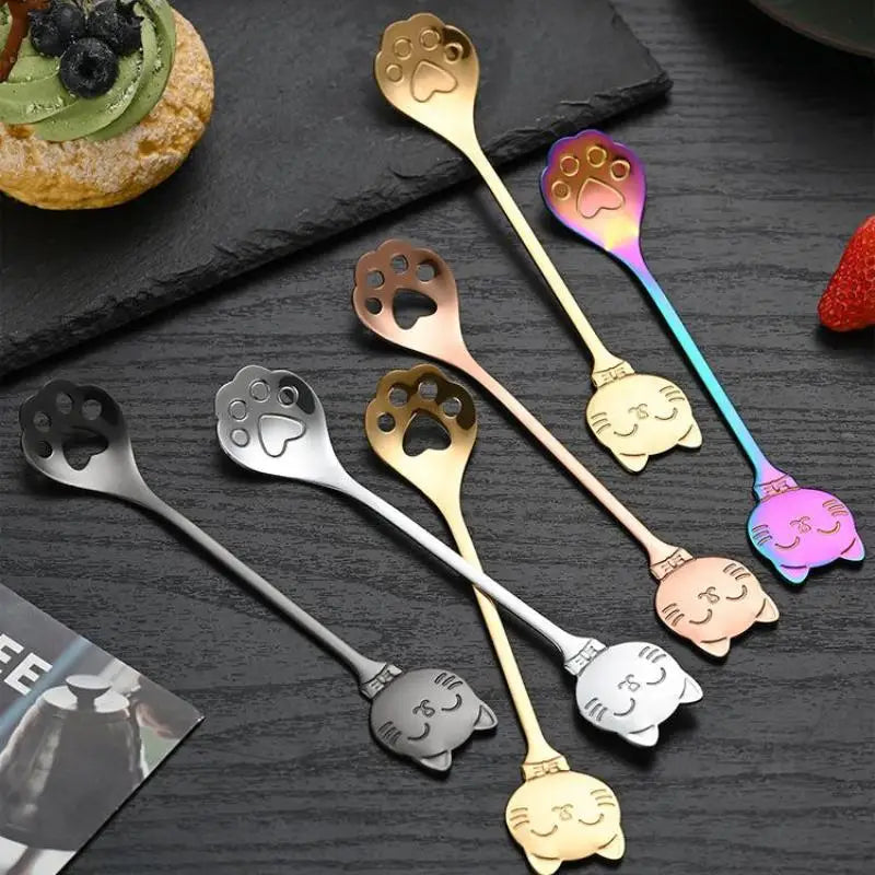 Creative Cat Claw Spoon Ice Cream Cake Dessert Teaspoon Scoops Tableware Kitchen Accessories Stainless Steel Coffee Mixing Spoon