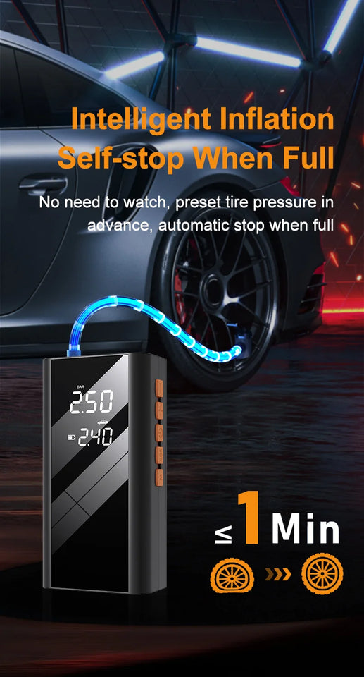 All-in-One Car Jump Starter and Air Compressor, 1200A 150PSI 12V Auto Tire Inflator with Power Bank, Emergency Kit