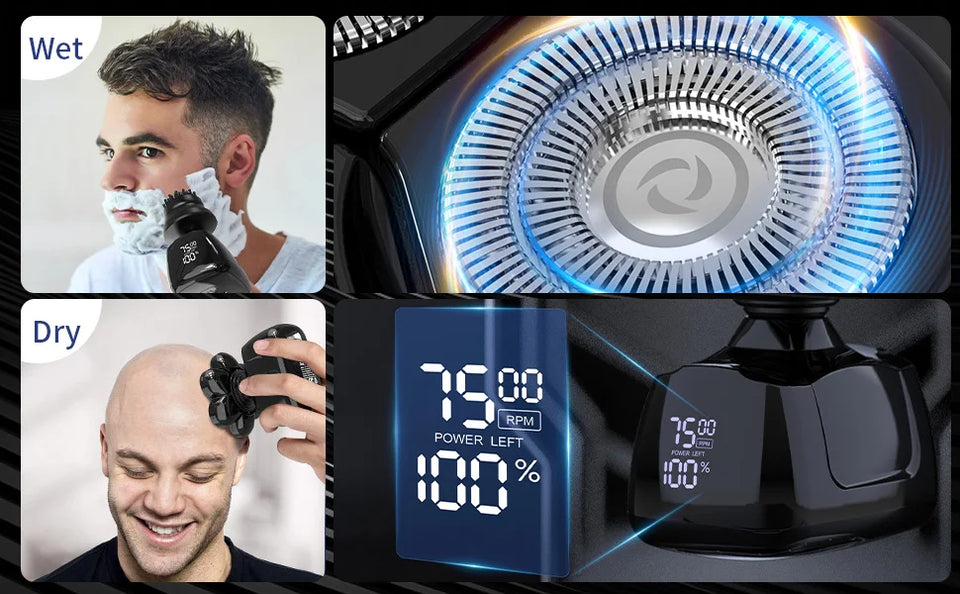 SEJOY Multifunctional 7D Head Shavers for Bald Men 6-in-1 Electric Razor with Nose Hair Trimmer Waterproof Mens Grooming Kit