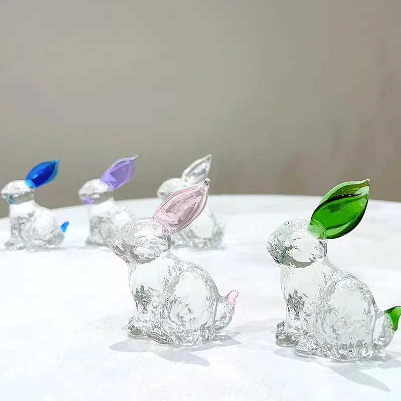 Crystal Rabbit Bunny Figurine Collectibles Spring Easter Decoration Glass Art Animal Paperweight Ornament Creative Gift