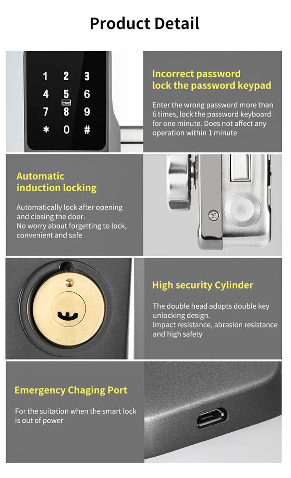 IP66 Waterproof Tuya Wifi Fingerprint Smart Door Lock Outdoor Gate TTLock Bluetooth Password Card Electronic Rim Lock For Home