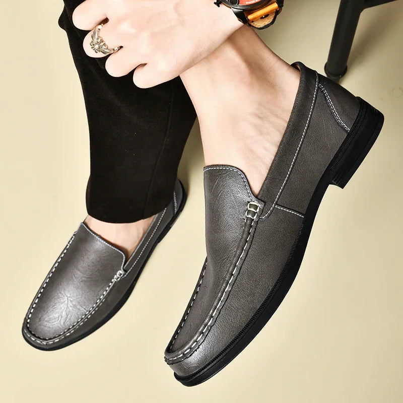 Leather Men Footwear Slip on Office Man Formal Shoes Wedding Party Men Dress Shoes Breath Driving Lazy Loafers Moccasins