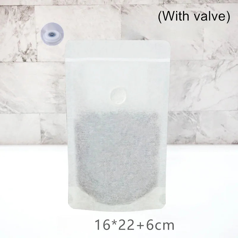 StoBag 50pcs White Cotton Paper Coffee Beans Packaging Bag with/No Valve Sealed for Powder Nuts Storage Stand Up Reusable Pouch
