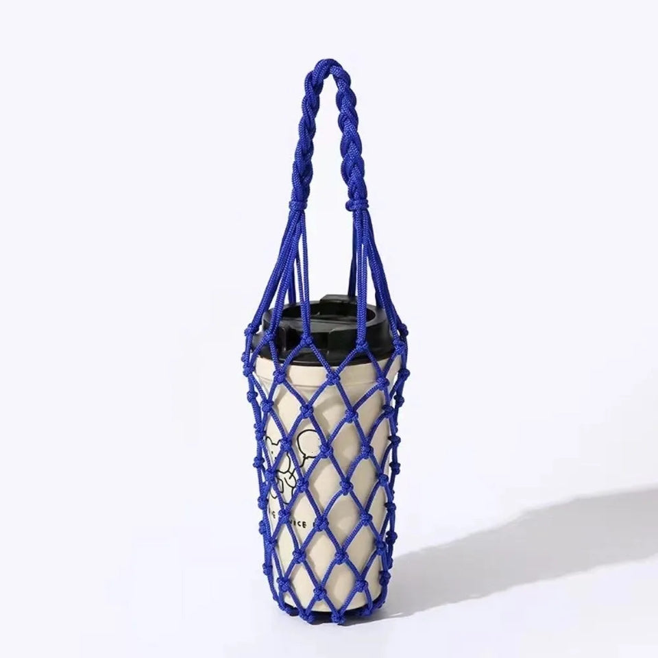 1 Hand Woven Mesh Bag,water Cup,portable Beverage and Coffee Bag,reusablehandheld Kettle Bag, Beverage Bag, Decorative Mesh Bag
