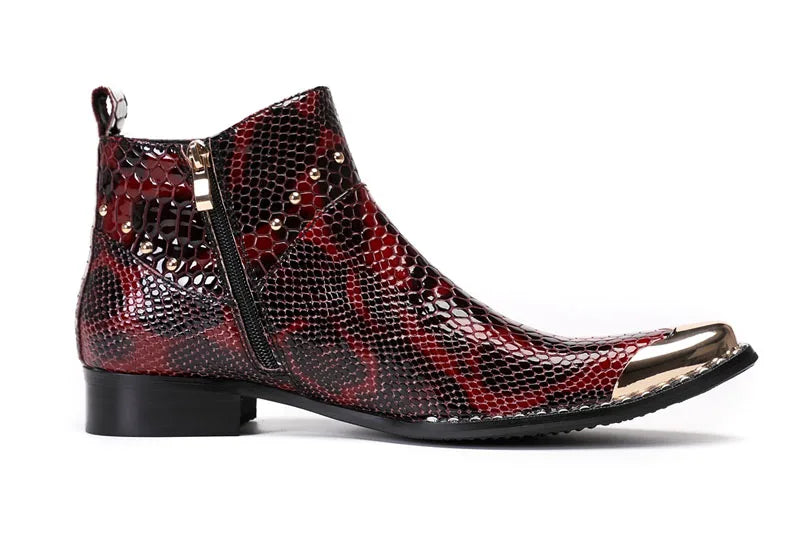 Punk Style Genuine Leather Men Ankle Boots Iron Black Slip On Men Dress Boots Italian Formal Fashion Men Chelsea Boots Pointy