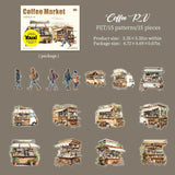 Coffee Bazaar Series Sticker Pack 6 Coffee Shop Diorama Themes 15Pcs Journal Decor for Cafe Lovers
