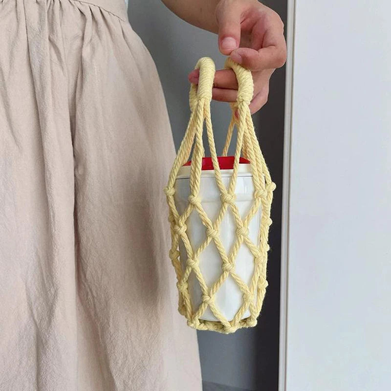 Portable Coffee Cup Bag Hollow Out Bottle Bag Practical Mugs Bag Foldable Water Bottle Bags Woven Net Bag Cup Cover