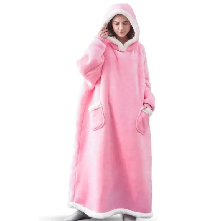 2025 Super Long Flannel Blanket with Sleeves Winter Hoodies Sweatshirt Women Men Pullover Fleece Giant TV Blanket Oversized New