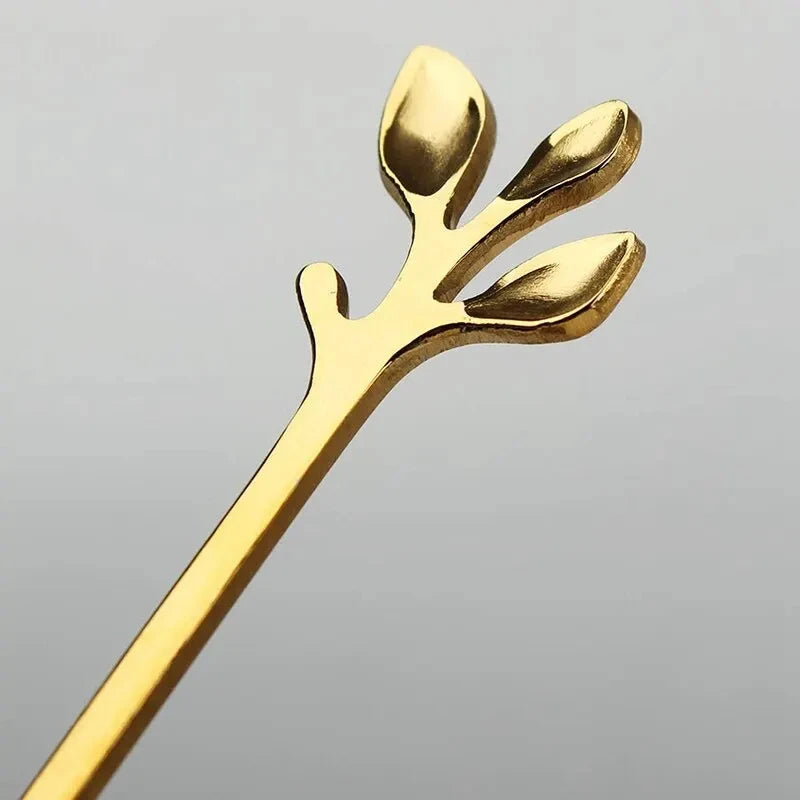 6PCS Creative Personality Stainless Steel Gold Spoons Tree Leaf Spoon Coffee Spoon Tea Spoon Home Restaurant Dessert Cutlery Set