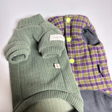 Winter Green Plaid Suit for Cats Thick Fleece Vest Warm Long Sleeves Undercoat for Hairless Cat Spring Sweatshirt for Sphynx