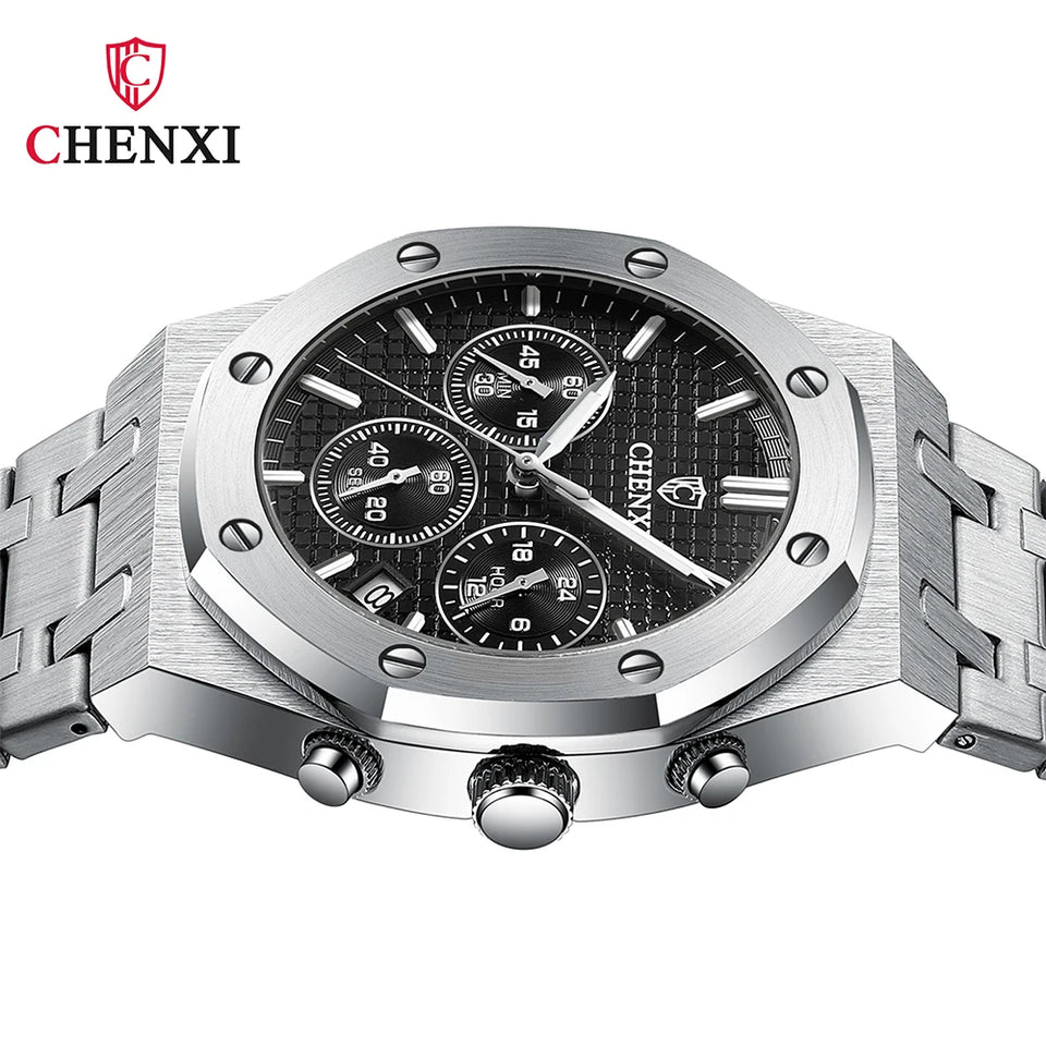 CHENXI Business Quartz Man Wristwatch Multi-function Luminous Calendar Men's Watches Waterproof Chronograph Stop Watch