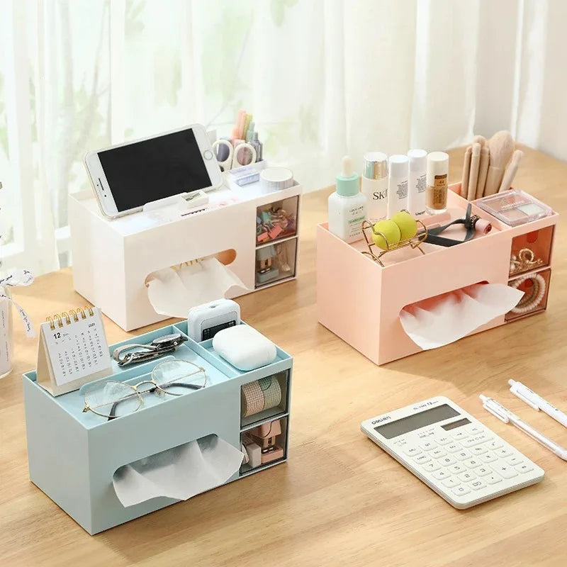 Tissue Box Napkin Holder Remote Control Storage Desk Organizer Office Multifunctional Sundries Stationery Ontainer Storage Home