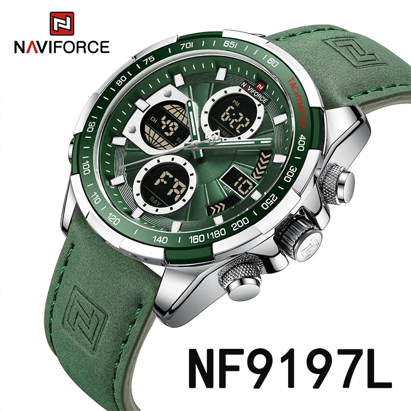 NAVIFORCE Top Military Quartz Watches for Men Luxury Sports Chronograph Watch Waterproof Clock Leather LED Digital WristWatch