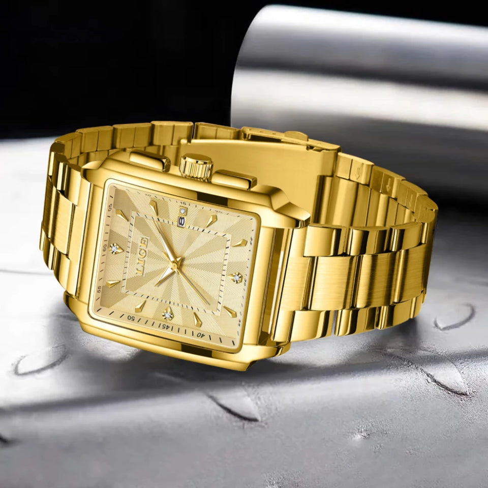 LIGE Fashion Business Watch Men Square Sport Waterproof Watches For Men Top Brand Luxury Military Quartz Chronograph Wristwatch