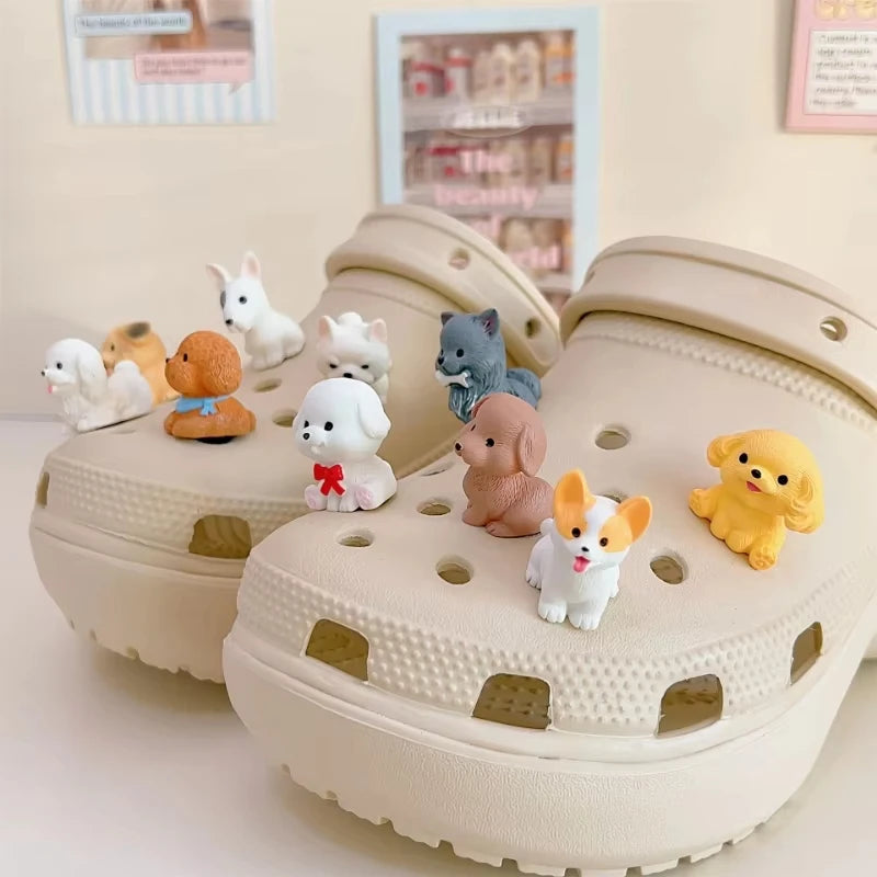 New Cute 3D Puppy Shoes Charms Cartoon Dog Small Animal Models Removable ABS Components Sandal and Slipper Decorations