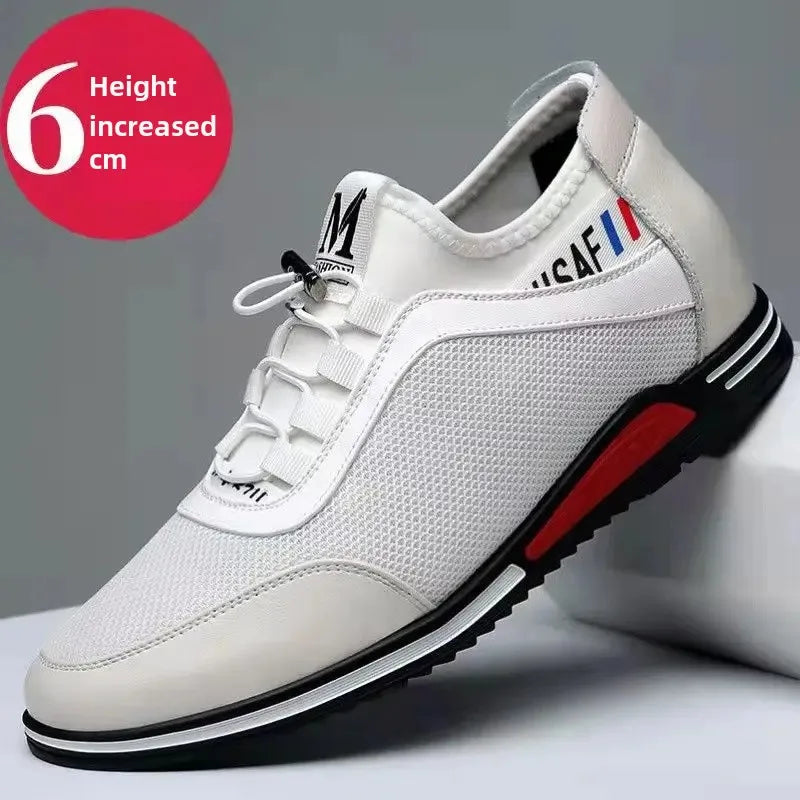 2024 Autumn New Casual Shoes For Men Fashionable Inside Increased High 6cm Lazy Shoes Rubber Shoe Sole Polyamide Leather Shoe