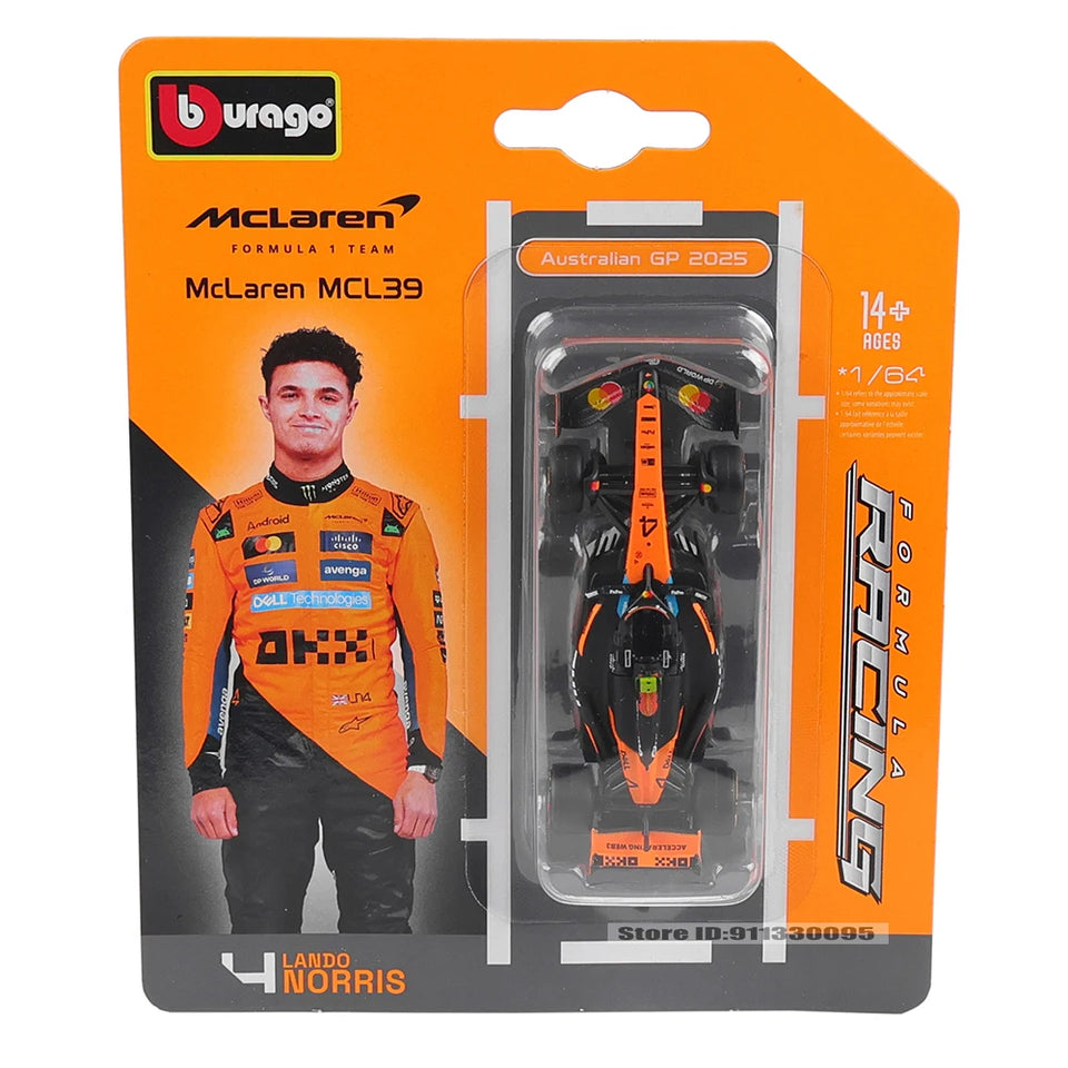 Bburago 1:64 McLaren F1 2025 MCL39 #4 Lando Norris #81 Oscar Piastri car model series children's Christmas boy gift toys