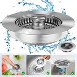 3 in 1 Kitchen Sink Drain Strainer,Universal Stainless Steel Kitchen Sink Stopper, Pop Up Anti-Clogging for 3-1/2 Inch US Standa