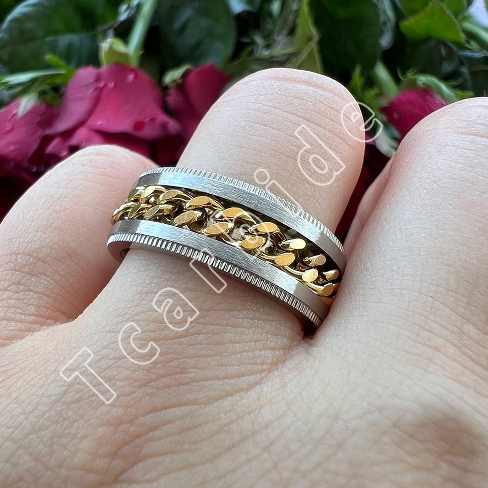 Dropshipping 8mm New Arrivals Men Women Stainless Steel Rotate Chain Ring Stepped Grooved Brushed Festival Fashion Gift Jewelry