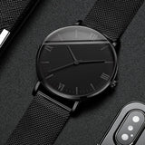 2PCS Men's Watch Fashion Roma Quartz Watches Steel Mesh Band Wristwatches Bracelet Set