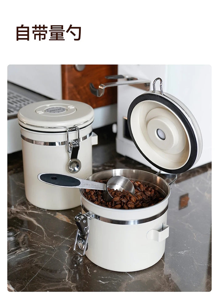 watchget 1.2/1.5/1.8L Airtight Canister Coffee Bean Storage One Way Releasing Valve Container with Date Tracker and Scoop