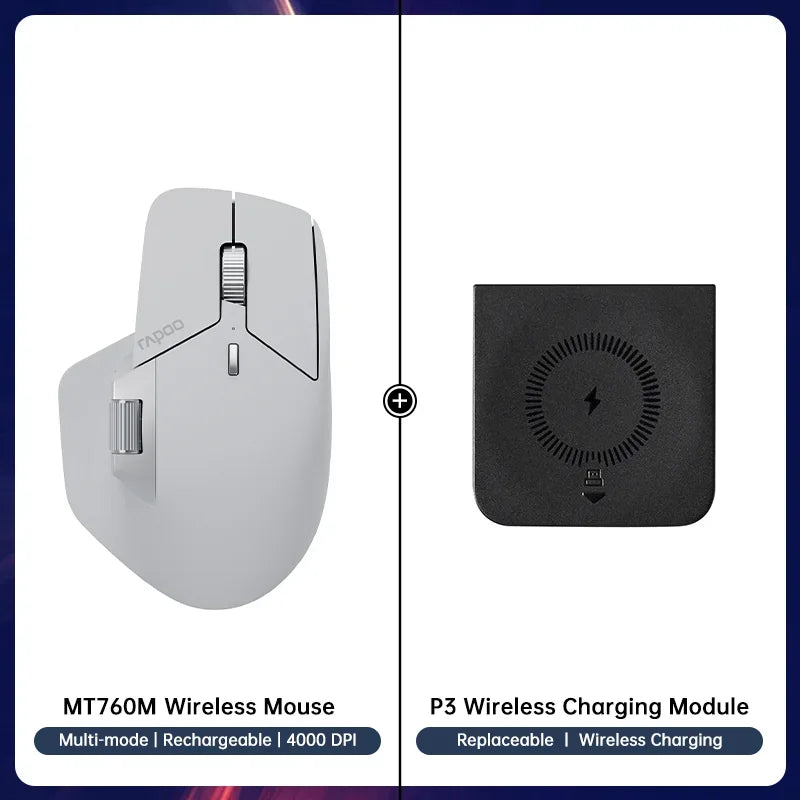 Rapoo MT760/MT760Mini Multi-mode Rechargeable Wireless Bluetooth Mouse Ergonomic 4000 DPI Support Up to 4 Devices Office Mice