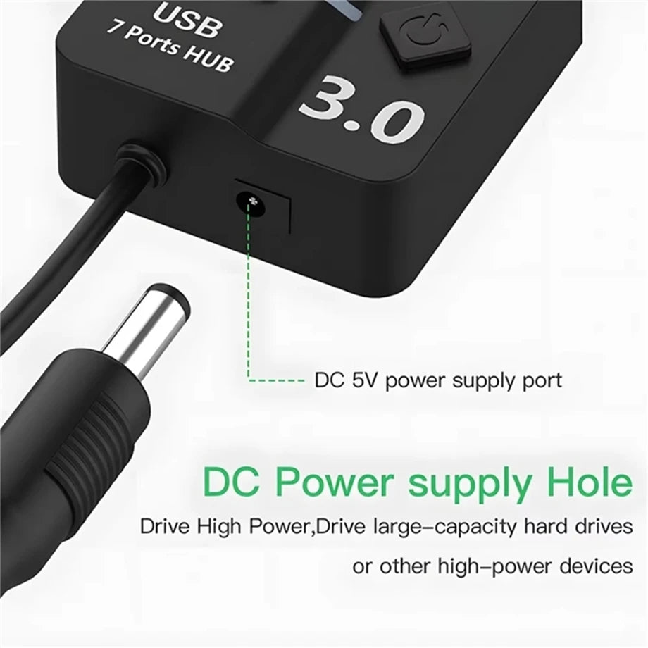 USB Hub 3.0 Multiprise USB High Speed Splitter 4/7 Port 5Gbps Hub Power Adapter with Switch Long Cable with Multiple Expander