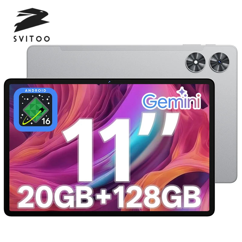 SVITOO Android 16 Tablet 11 Inch Unisoc T615 20GB RAM 128GB ROM 8800mAh Battery WiFi 5 Bluetooth 5.0 GPS Widevine L1 With Case