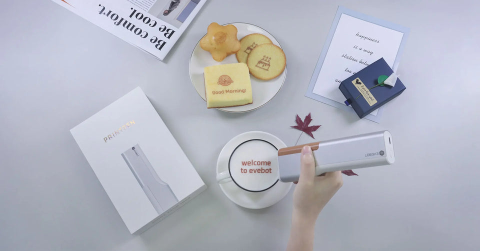 Coffee Latte Inkjet Printer Handheld EVEBOT Printpen Print Size 26*1000 MM DIY Custom Printing With Auxiliary Ruler for Cafes