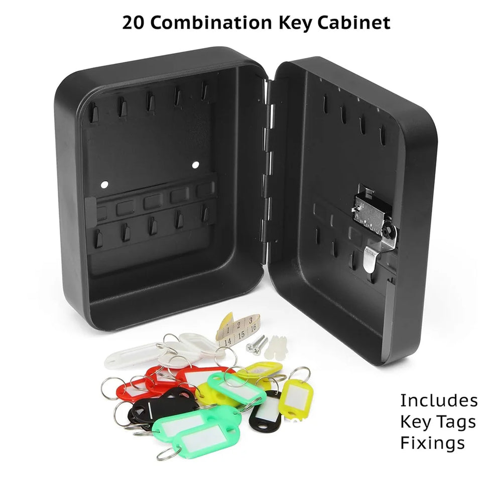 Combination Key Cabinet 20 Key Hooks Key Box Wall Mounted with Key/Code Lock Key Cabinet Security Lock Box Locking Key Cabinet
