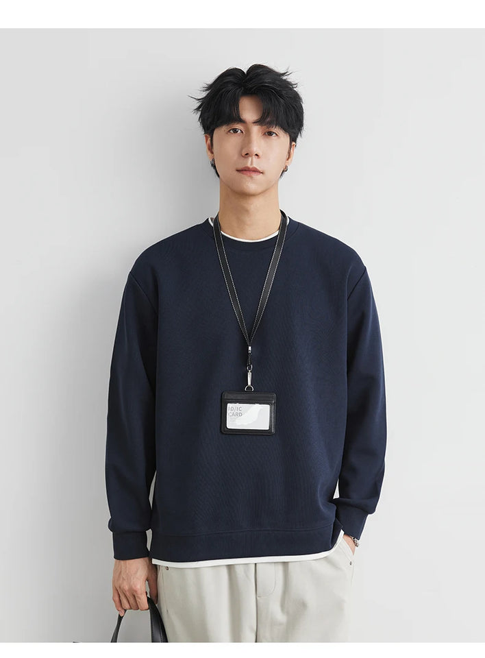 Men's Long Sleeve Casual Hoodie Loose Fit Round Neck White Top For Spring Autumn Versatile Sweatshirt Trendy Brand Men's Wear