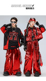 Boys Hip Hop Sweatshirt Shiny Vest Street Dance Cargo Pants Girls K-pop Clothes Set Kid Hip Hop Jazz Costume Children Streetwear