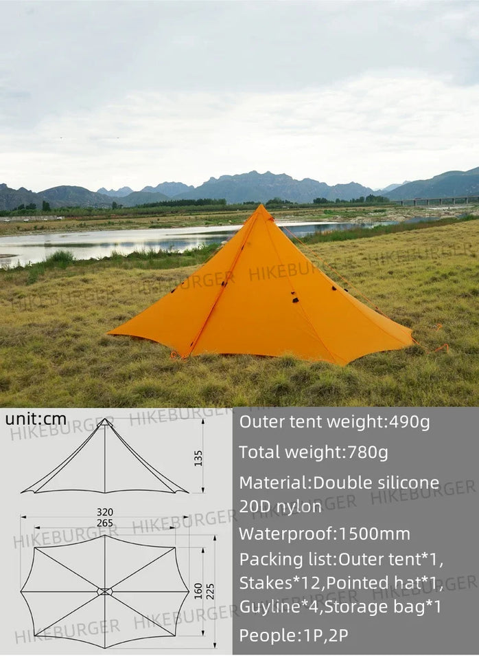 Knot Hufu1 Outdoor Camping Pyramind Tent Lightweight 20D Double Silicone Hiking Traveling Backpack 1P-2P Octagonal Tent