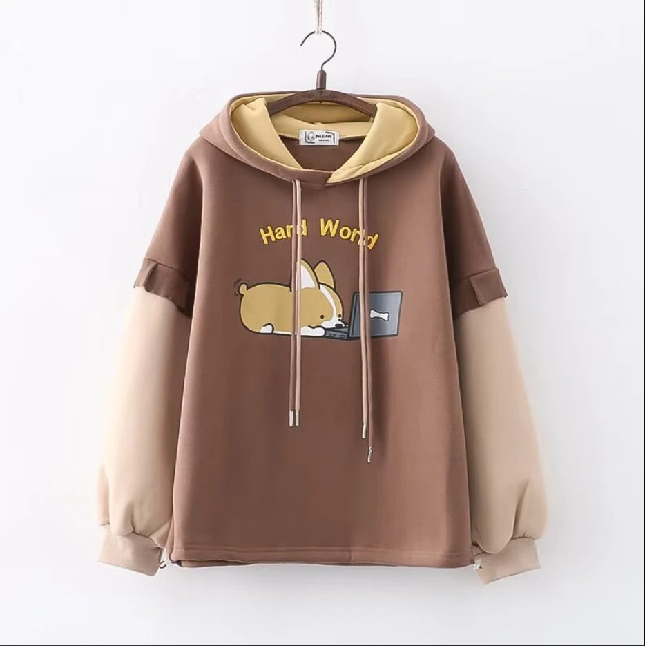 Harajuku Funny Women Hoodies 100% Cotton Winter Plus Fleece Cute Pink Anime Sweatshirt Teen Girl Kawaii Long Sleeve Y2K Hoodie