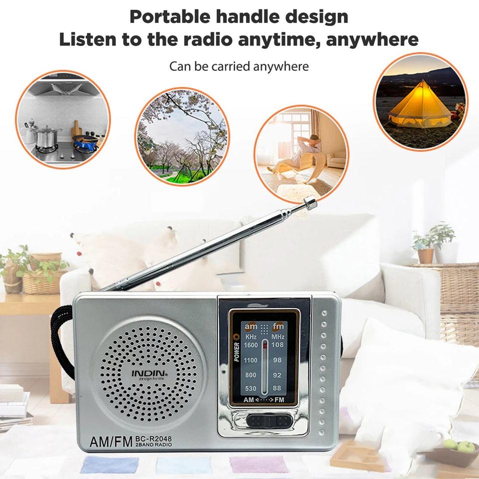 FM/AM Pocket Radio Player Telescopic Antenna Dual Band Music Player Radio Battery Powered Pocket Stereo Radio Built-in Speaker