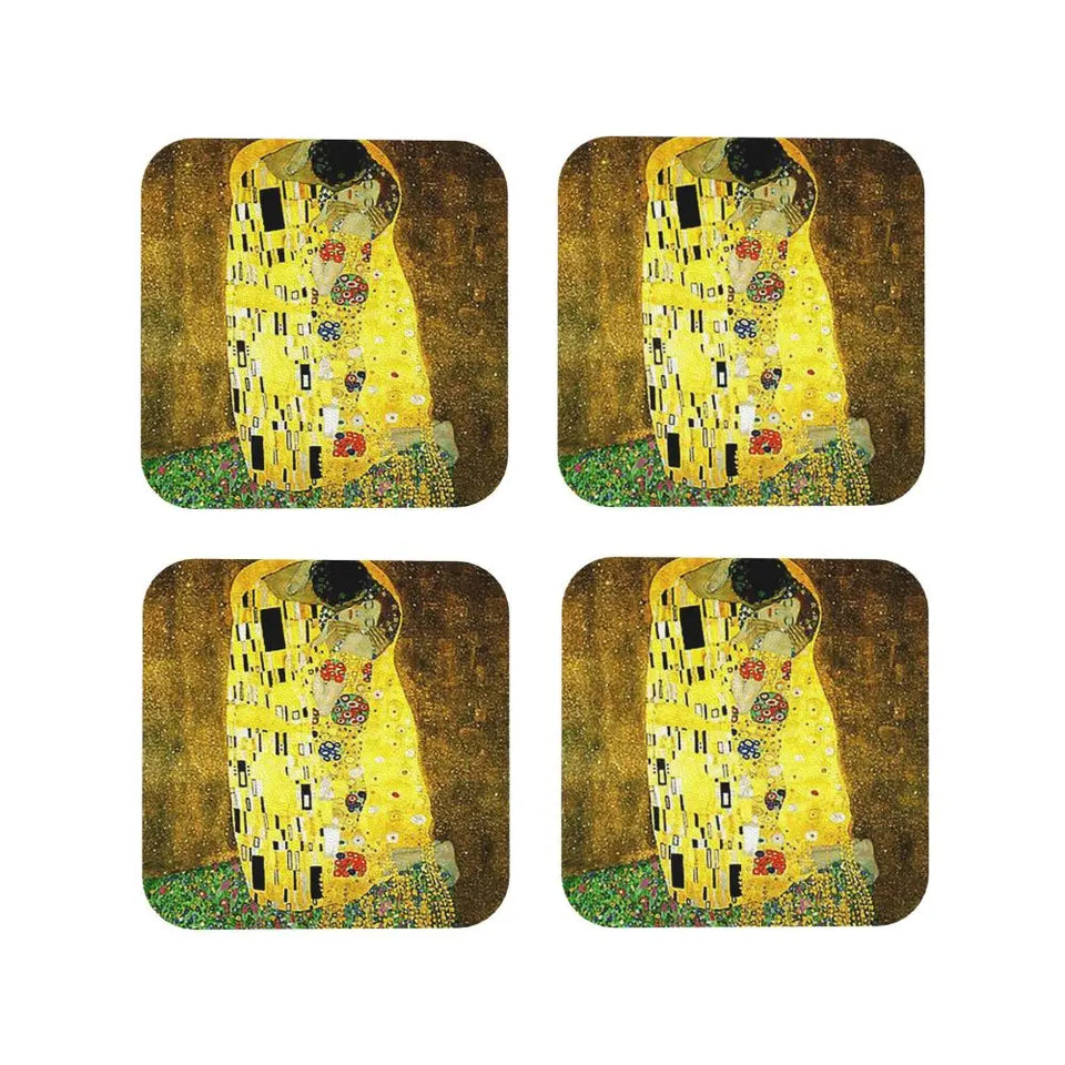 The Kiss By Gustav Klimt Coasters Kitchen Placemats Non-slip Insulation Cup Coffee Mats For Decor Home Tableware Pads Set of 4