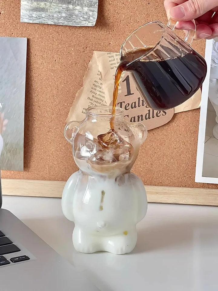 Restaurant Bear Shape Glass Cups, Cute Cartoon Animal Transparent Juice Cups for Children,Office Coffee Mugs Party Water Jar