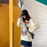 Harajuku Retro Top Strawberry Print Sweatshirt  Women Loose Streetwear Sweatshirts American  Oversized Pullovers