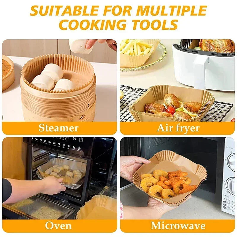 300PCS Air Fryer Disposable Paper Square Round Baking Paper Barbecue Plate NonStick Mat Kitchen Oven Oil Absorbing Paper Tool