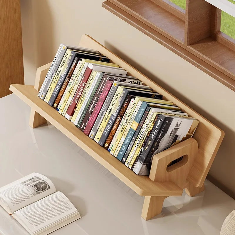 Wooden Desktop Bookshelf Portable Desktop Storage Rack Tilting Bookshelf Suitable for Study Room Decoration Office Desk
