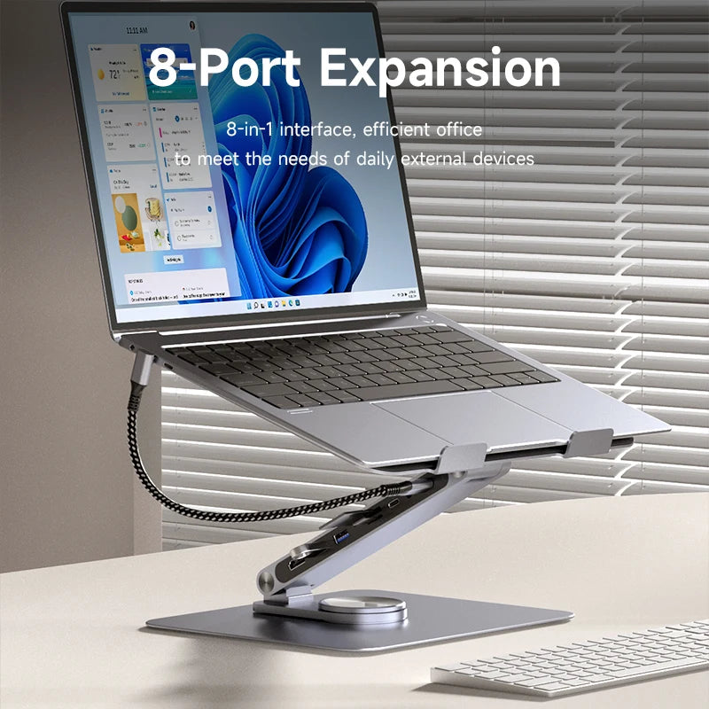 Hagibis Adjustable Aluminum Laptop Stand for Desk with USB C Dock Ergonomic Laptop Riser USB C Hub For Macbook Windows Notebook