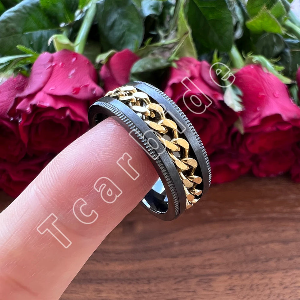 Dropshipping 8mm New Arrivals Men Women Stainless Steel Rotate Chain Ring Stepped Grooved Brushed Festival Fashion Gift Jewelry